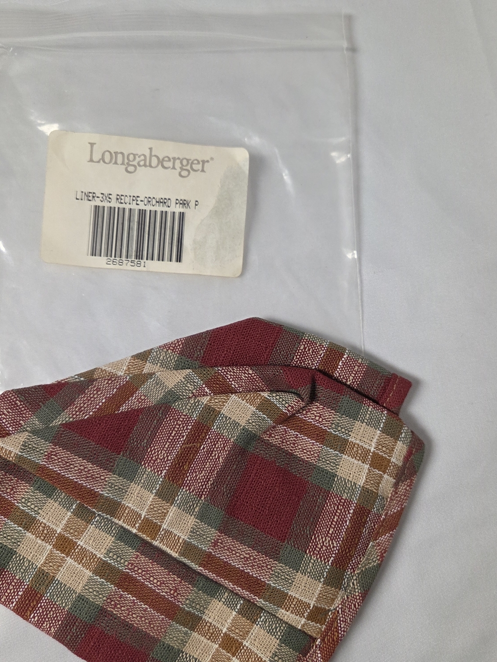 Longaberger Small Recipe Basket Orchard Park Plaid Liner‎